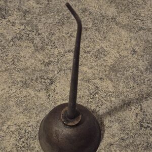 Vintage Metal Oil Can with Curved Spout - Brown Patina